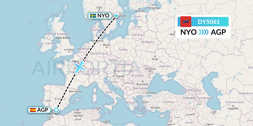 DY5061 Norwegian Flight Map: Stockholm to Malaga