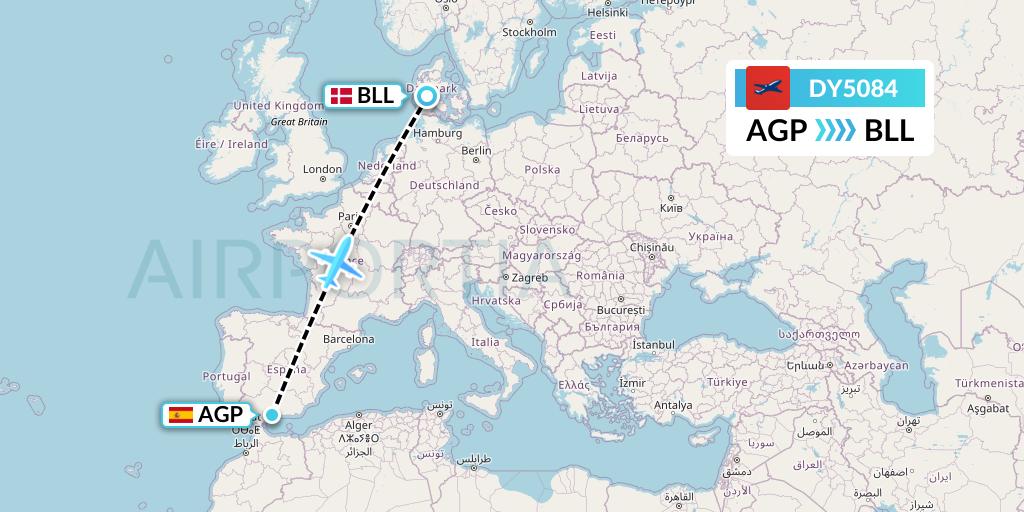DY5084 Norwegian Flight Map: Malaga to Billund