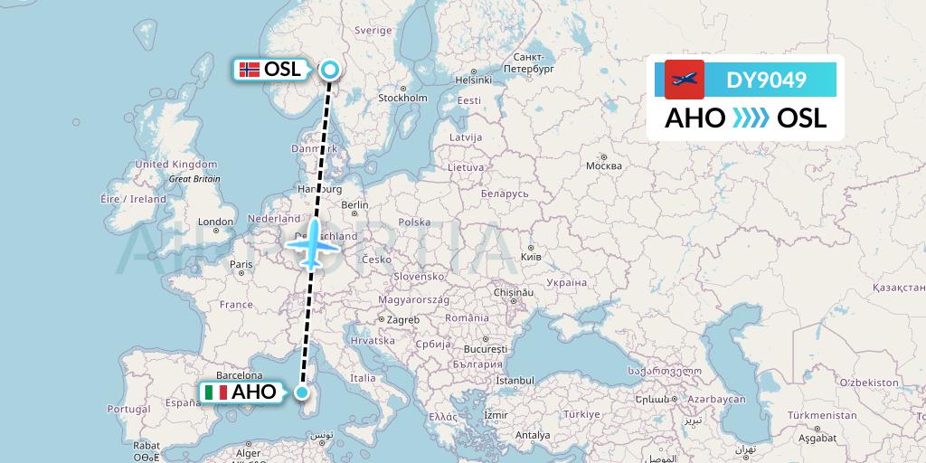DY9049 Norwegian Flight Map: Alghero to Oslo