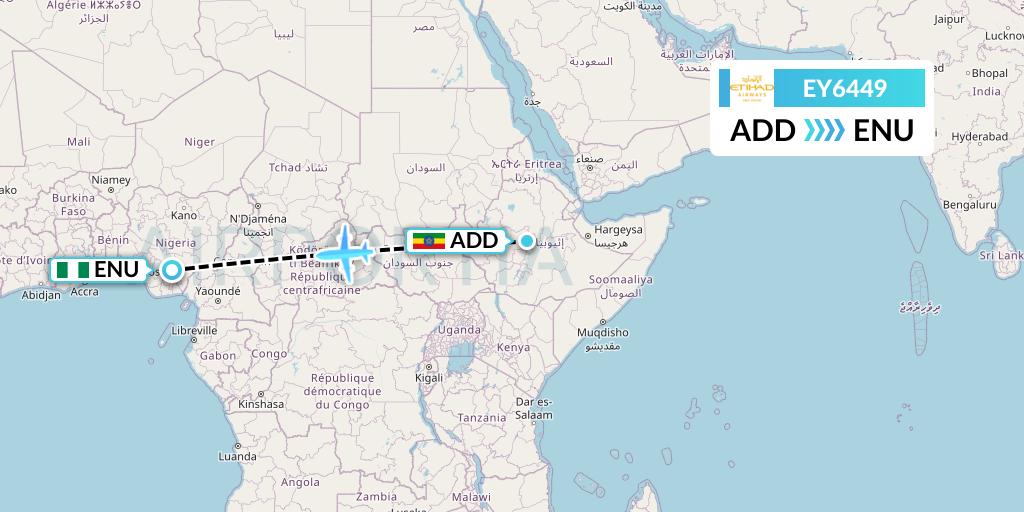 EY6449 Etihad Airways Flight Map: Addis Ababa to Enugu