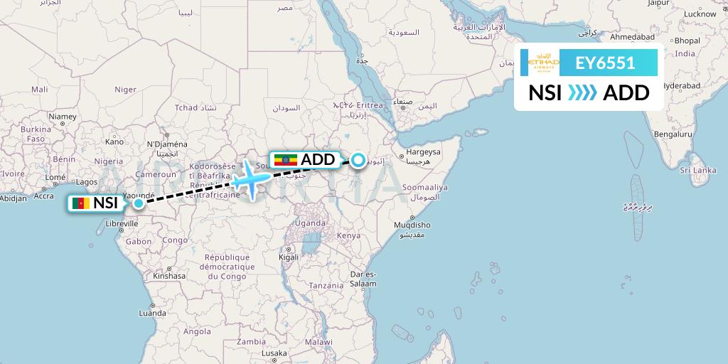 EY6551 Etihad Airways Flight Map: Yaounde to Addis Ababa