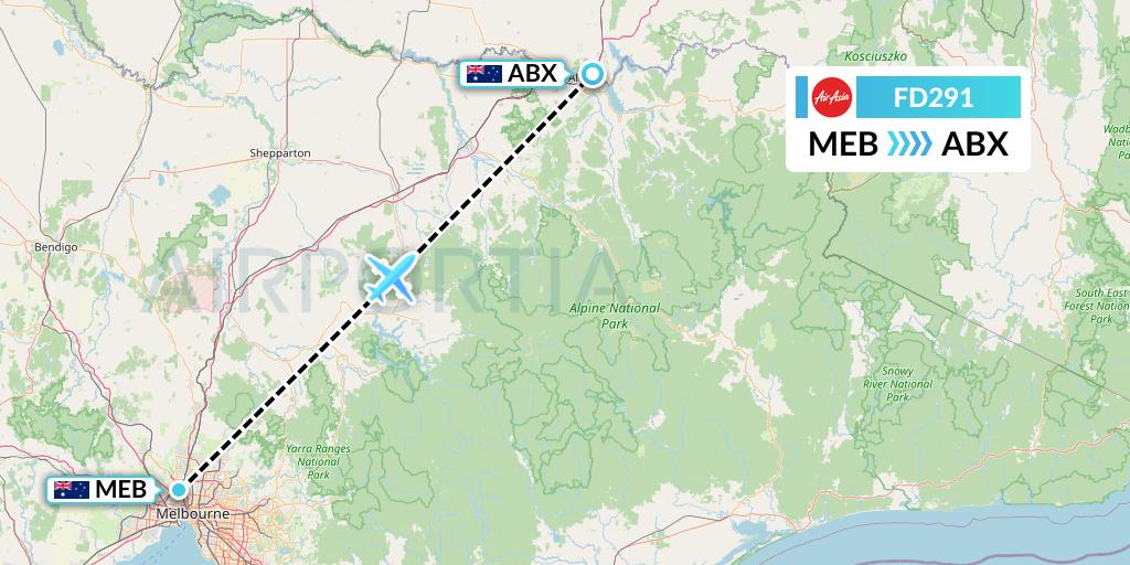 FD291 Thai AirAsia Flight Map: Essendon to Albury