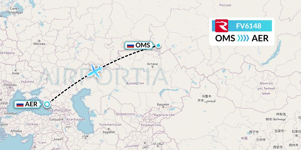 FV6148 Rossiya Flight Map: Omsk to Sochi