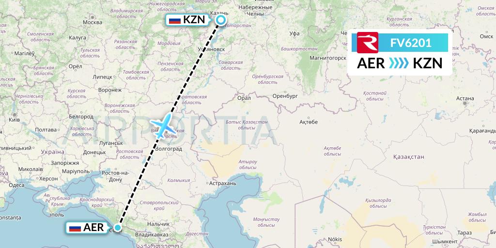 FV6201 Rossiya Flight Map: Sochi to Kazan