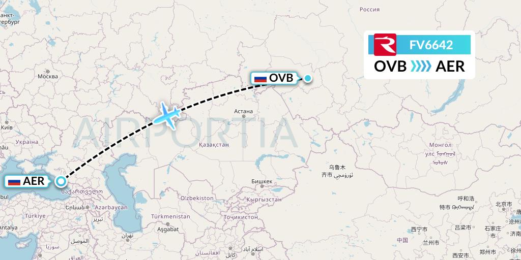 FV6642 Rossiya Flight Map: Novosibirsk to Sochi