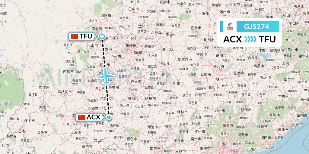 GJ5274 Loong Airlines Flight Map: Xingyi to Chengdu