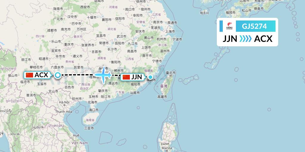 GJ5274 Loong Airlines Flight Map: Jinjiang to Xingyi