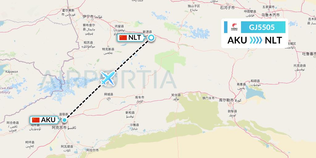 GJ5505 Loong Airlines Flight Map: Aksu to Xinyuan