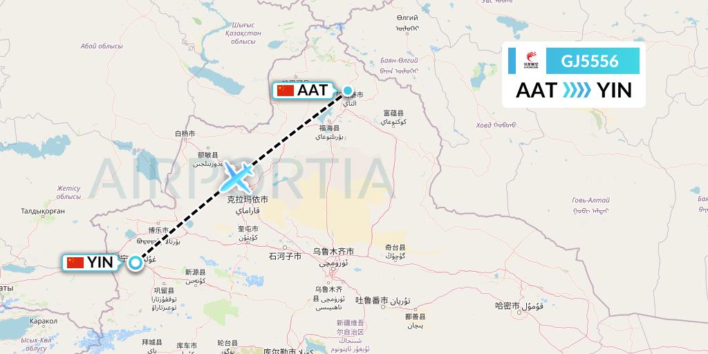 GJ5556 Loong Airlines Flight Map: Altay to Yining