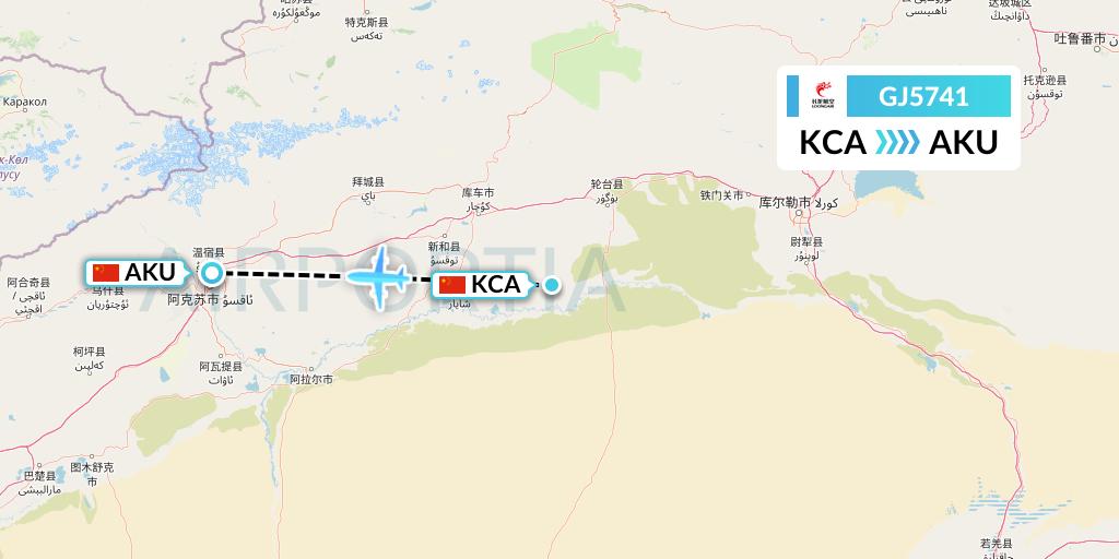 GJ5741 Loong Airlines Flight Map: Kuqa to Aksu