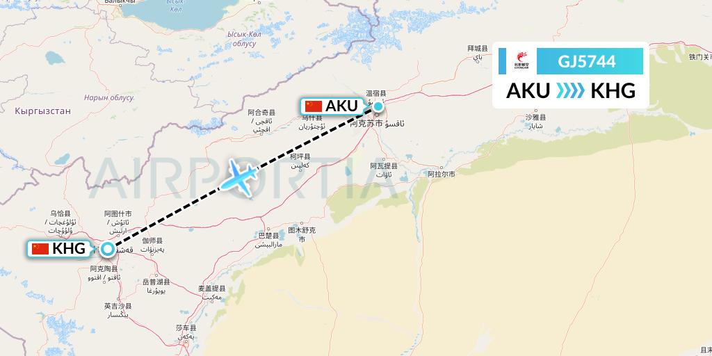 GJ5744 Loong Airlines Flight Map: Aksu to Kashgar