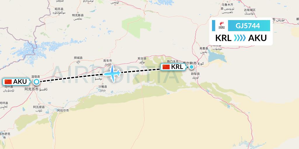 GJ5744 Loong Airlines Flight Map: Korla to Aksu