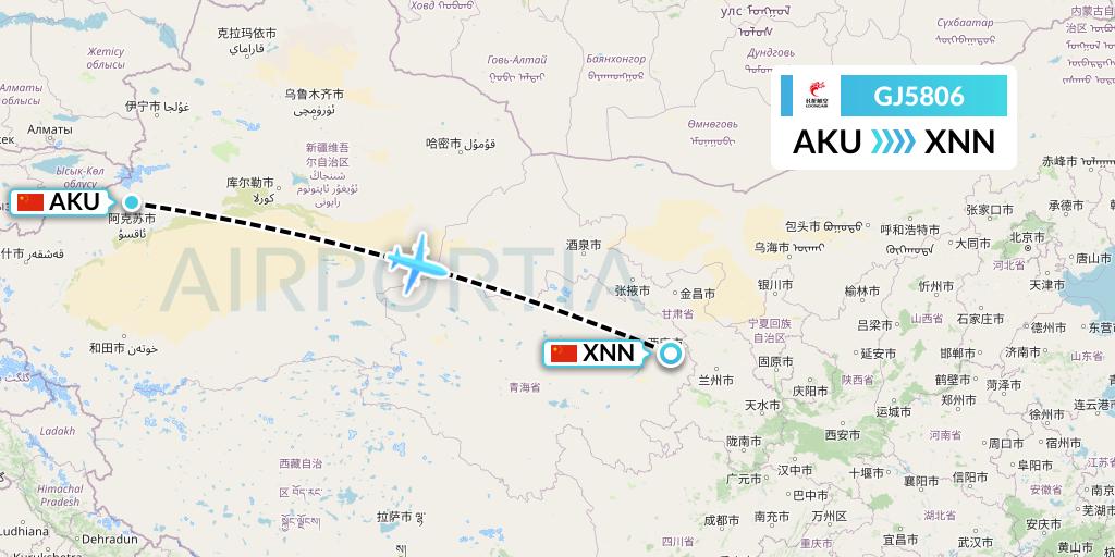 GJ5806 Loong Airlines Flight Map: Aksu to Xining