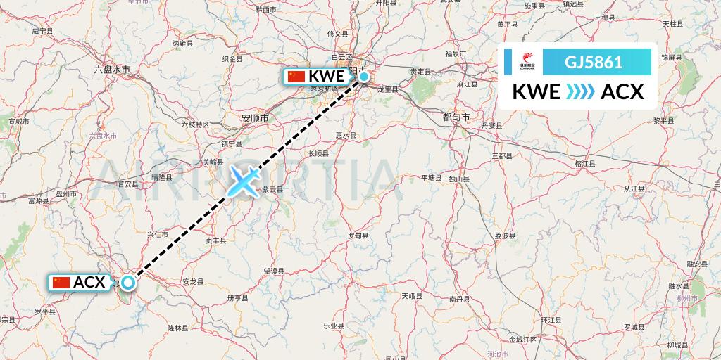 GJ5861 Loong Airlines Flight Map: Guiyang to Xingyi