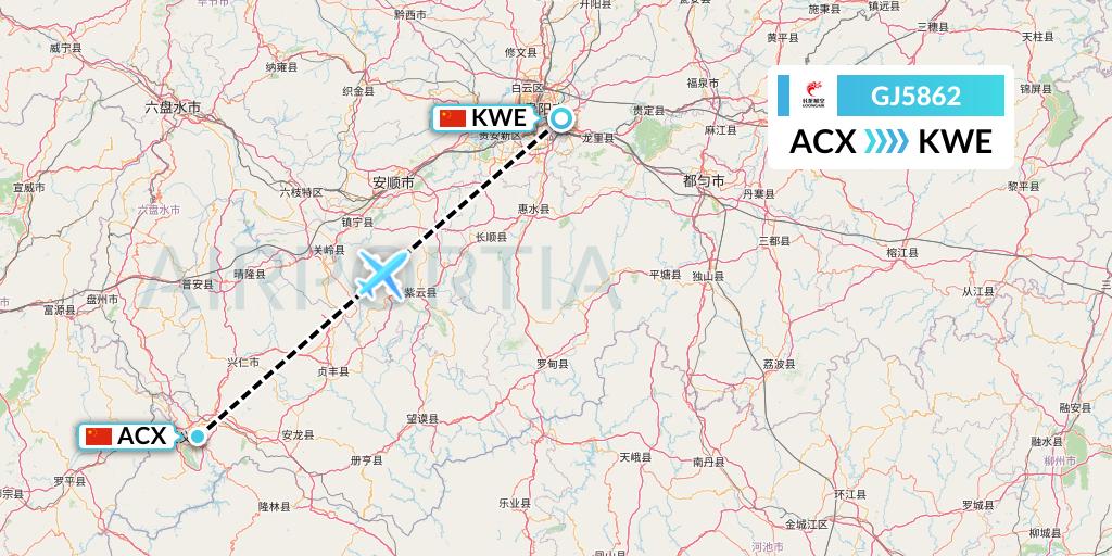 GJ5862 Loong Airlines Flight Map: Xingyi to Guiyang