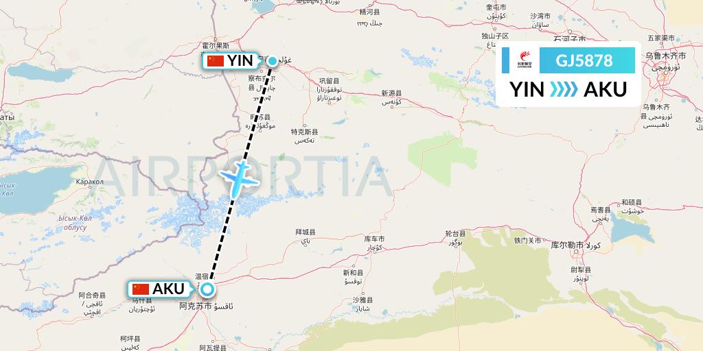 GJ5878 Loong Airlines Flight Map: Yining to Aksu
