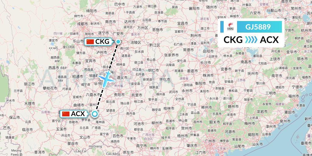 GJ5889 Loong Airlines Flight Map: Chongqing to Xingyi