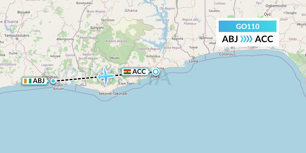 GO110 ULS Airlines Cargo Flight Map: Abidjan to Accra