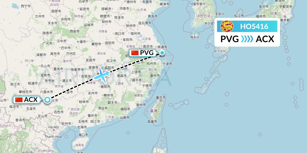 HO5416 Juneyao Airlines Flight Map: Shanghai to Xingyi