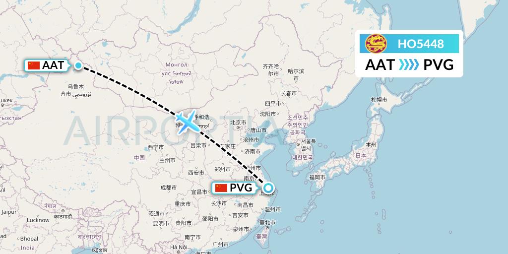 HO5448 Juneyao Airlines Flight Map: Altay to Shanghai