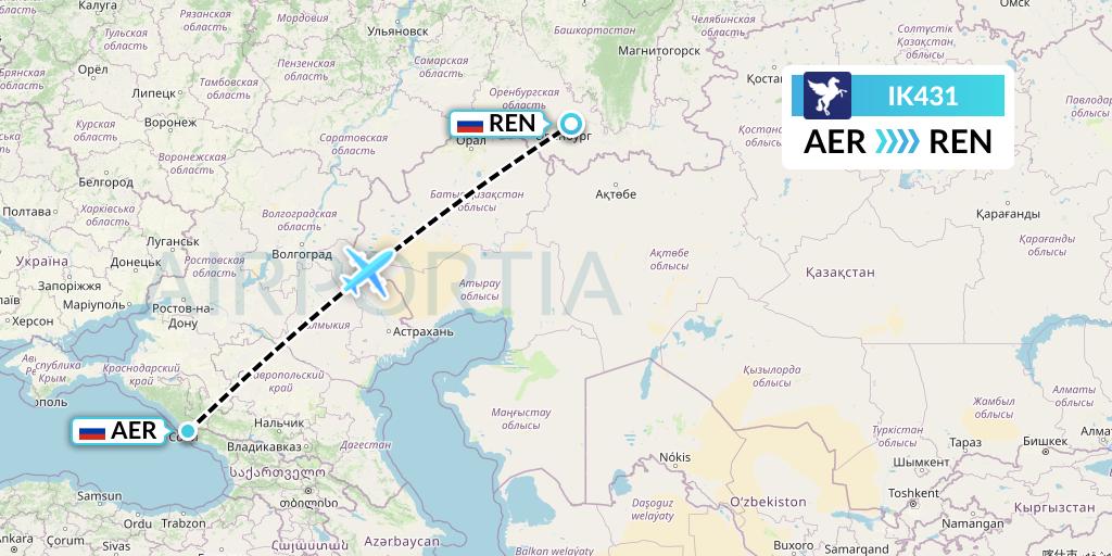 IK431 Air Kiribati Flight Map: Sochi to Orenburg
