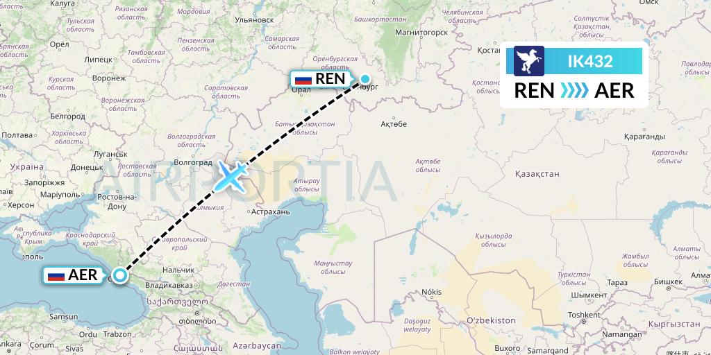IK432 Air Kiribati Flight Map: Orenburg to Sochi