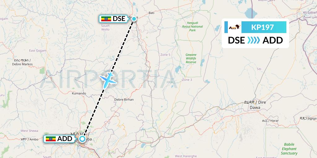 KP197 ASKY Flight Map: Dessie to Addis Ababa