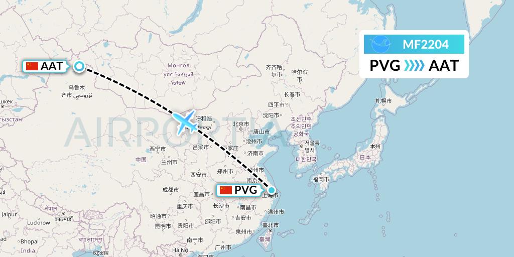 MF2204 Xiamen Airlines Flight Map: Shanghai to Altay