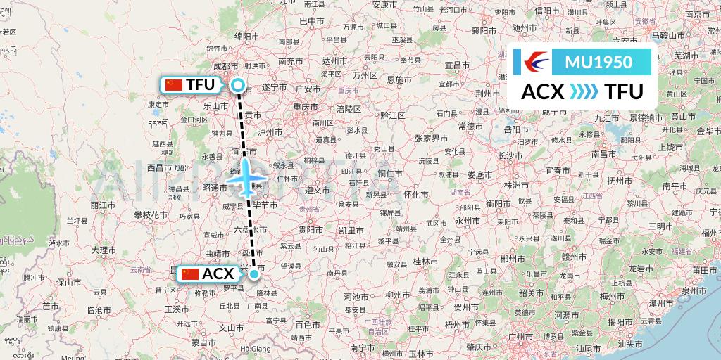 MU1950 China Eastern Airlines Flight Map: Xingyi to Chengdu