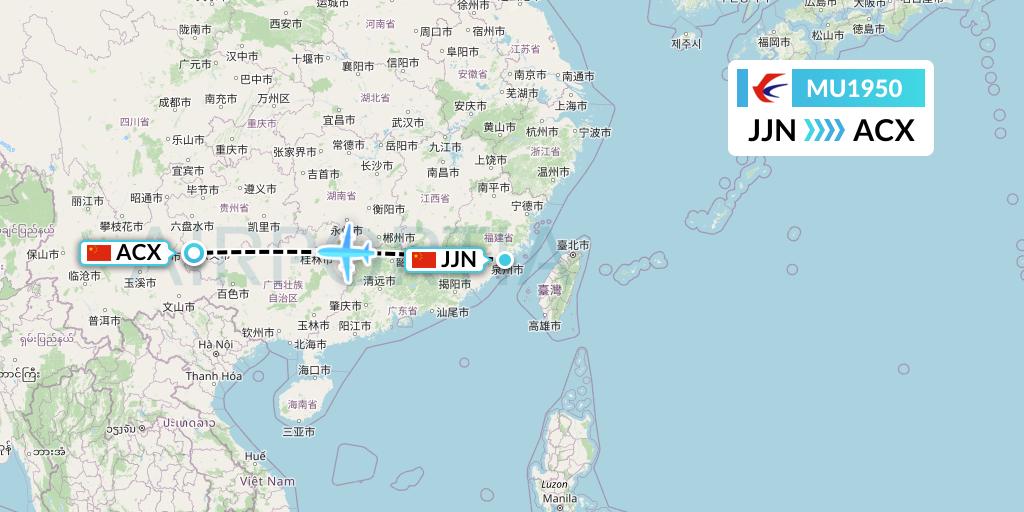 MU1950 China Eastern Airlines Flight Map: Jinjiang to Xingyi