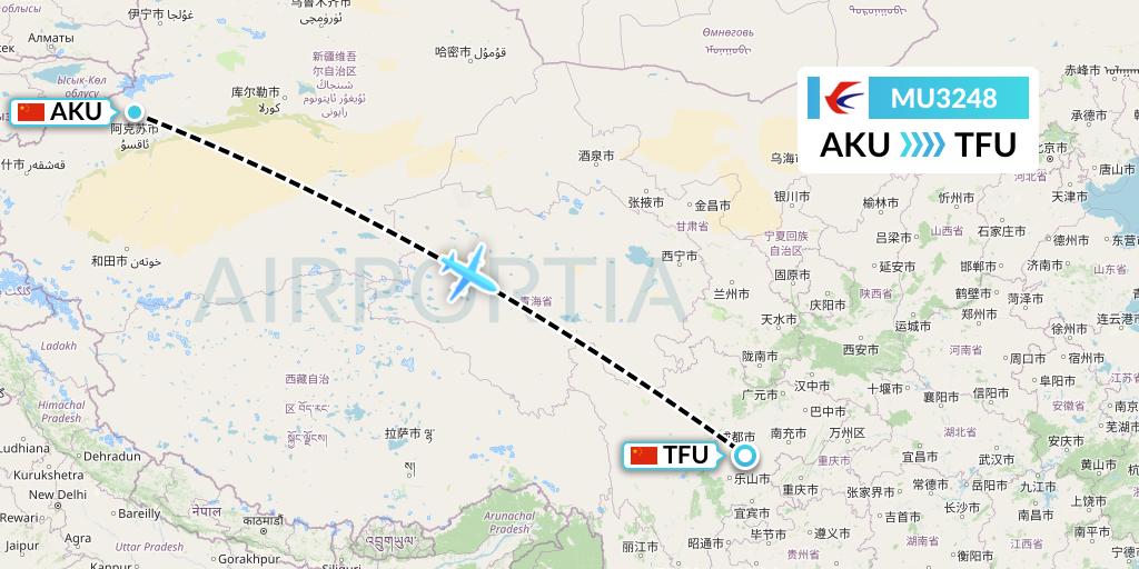 MU3248 China Eastern Airlines Flight Map: Aksu to Chengdu