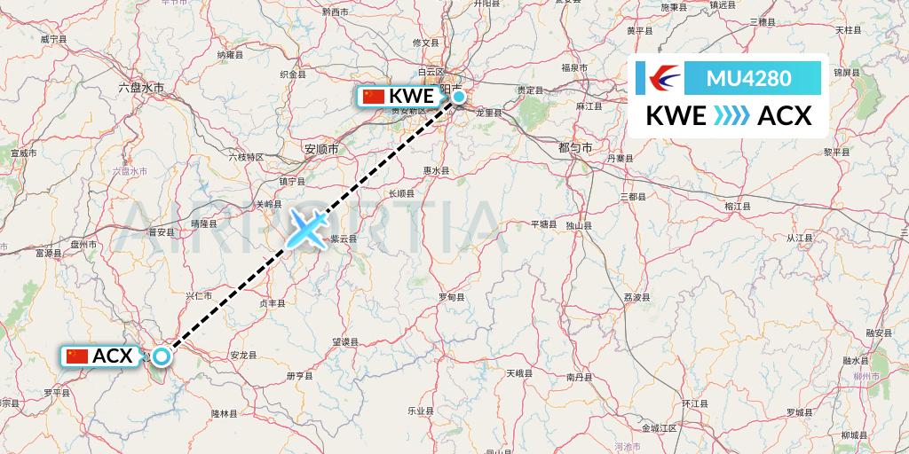 MU4280 China Eastern Airlines Flight Map: Guiyang to Xingyi