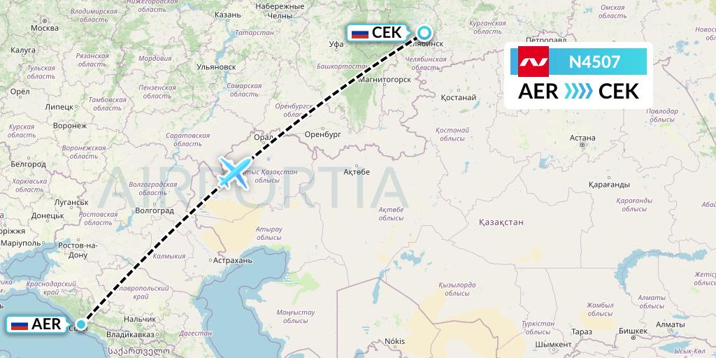 N4507 Nordwind Airlines Flight Map: Sochi to Chelyabinsk