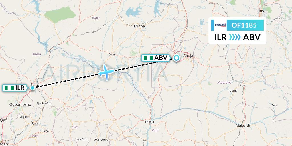 OF1185 Overland Airways Flight Map: Ilorin to Abuja