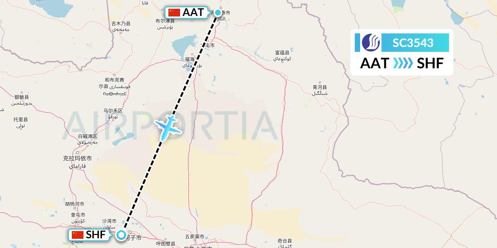 SC3543 Shandong Airlines Flight Map: Altay to Shihezi