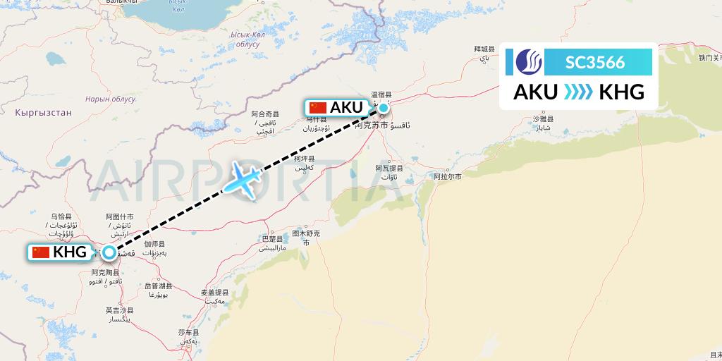 SC3566 Shandong Airlines Flight Map: Aksu to Kashgar