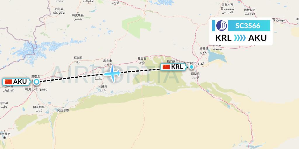 SC3566 Shandong Airlines Flight Map: Korla to Aksu
