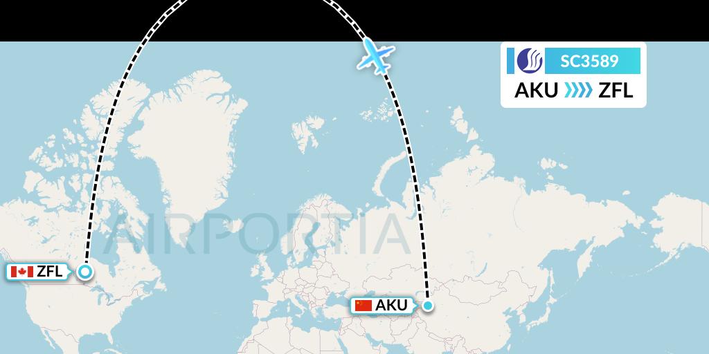 SC3589 Shandong Airlines Flight Map: Aksu to South Trout Lake