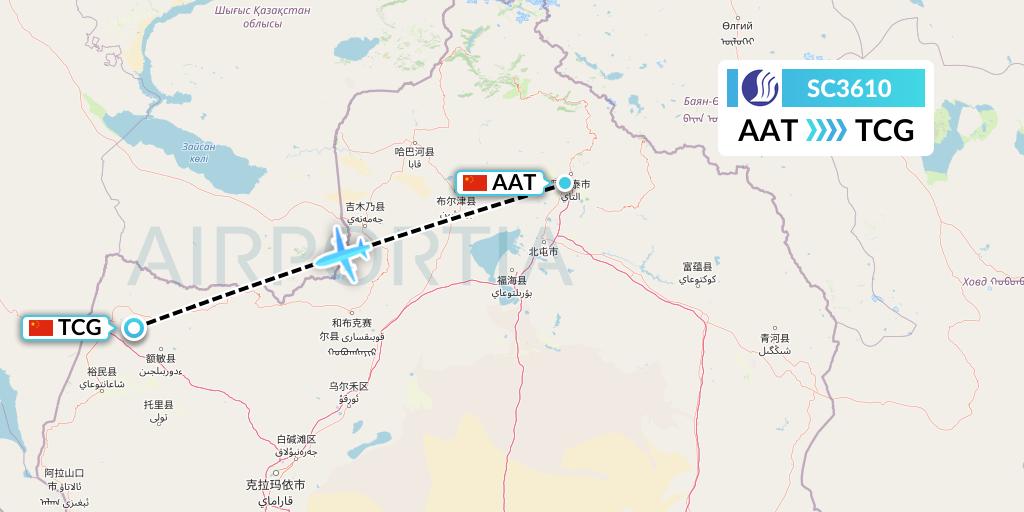 SC3610 Shandong Airlines Flight Map: Altay to Tacheng