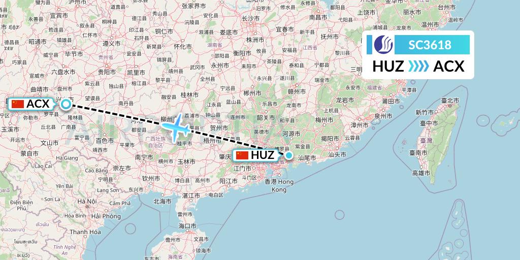 SC3618 Shandong Airlines Flight Map: Huizhou to Xingyi