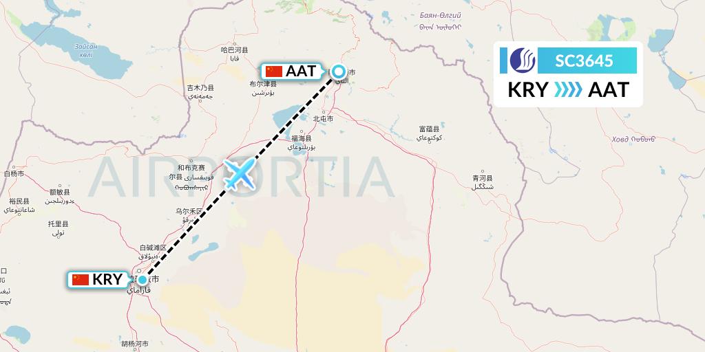 SC3645 Shandong Airlines Flight Map: Karamay to Altay