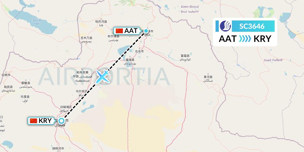 SC3646 Shandong Airlines Flight Map: Altay to Karamay