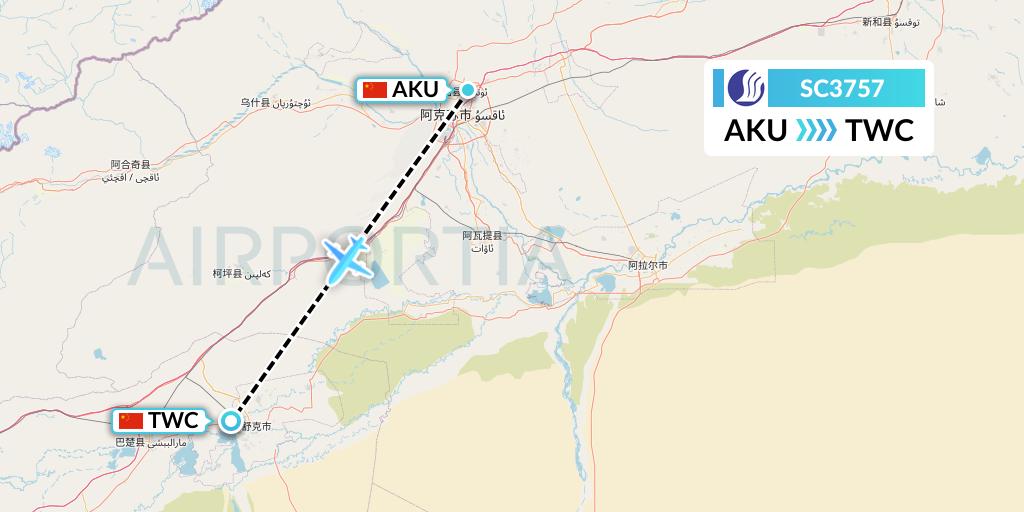SC3757 Shandong Airlines Flight Map: Aksu to Kashgar