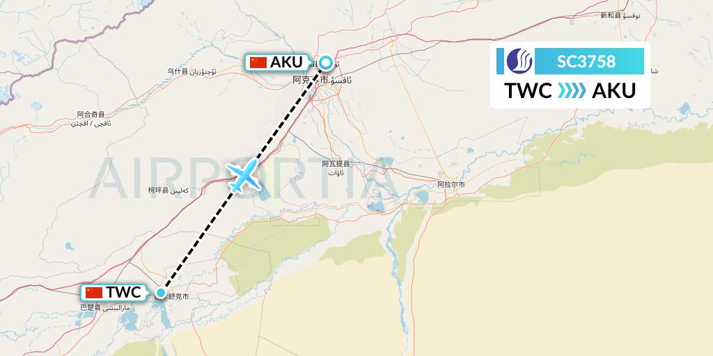 SC3758 Shandong Airlines Flight Map: Kashgar to Aksu