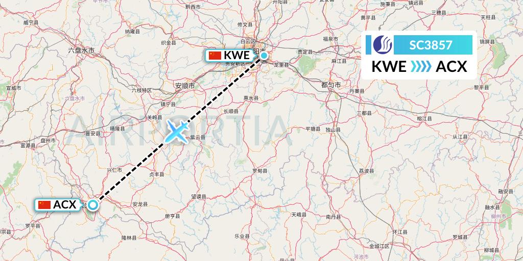 SC3857 Shandong Airlines Flight Map: Guiyang to Xingyi