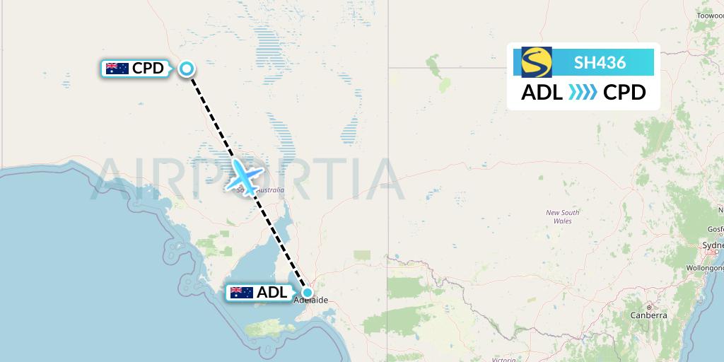 SH436 Sharp Airlines Flight Map: Adelaide to Coober Pedy