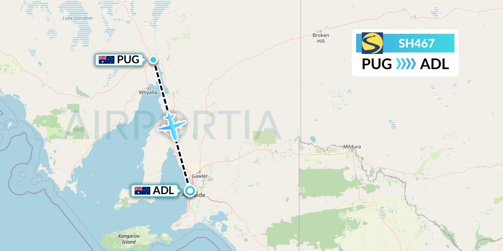 SH467 Sharp Airlines Flight Map: Port Augusta to Adelaide