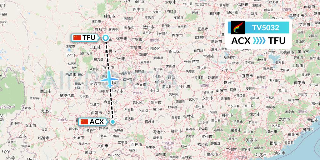 TV5032 Tibet Airlines Flight Map: Xingyi to Chengdu
