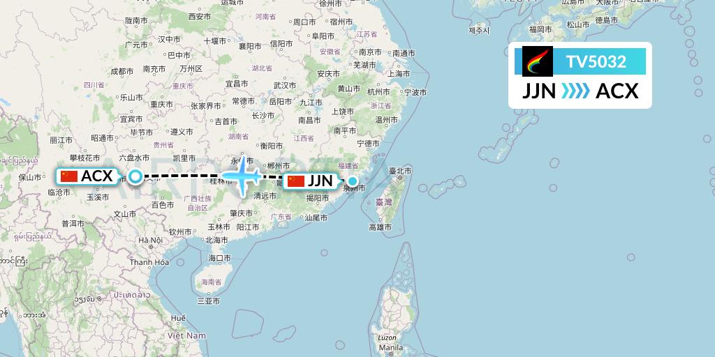 TV5032 Tibet Airlines Flight Map: Jinjiang to Xingyi