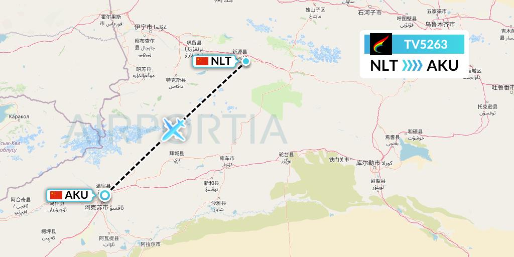 TV5263 Tibet Airlines Flight Map: Xinyuan to Aksu